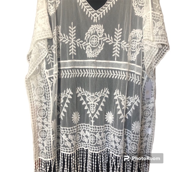 Anthropologie Kindred Semi Sheer Embroidered Crochet Lace Cover Up Overpiece - Picture 3 of 16